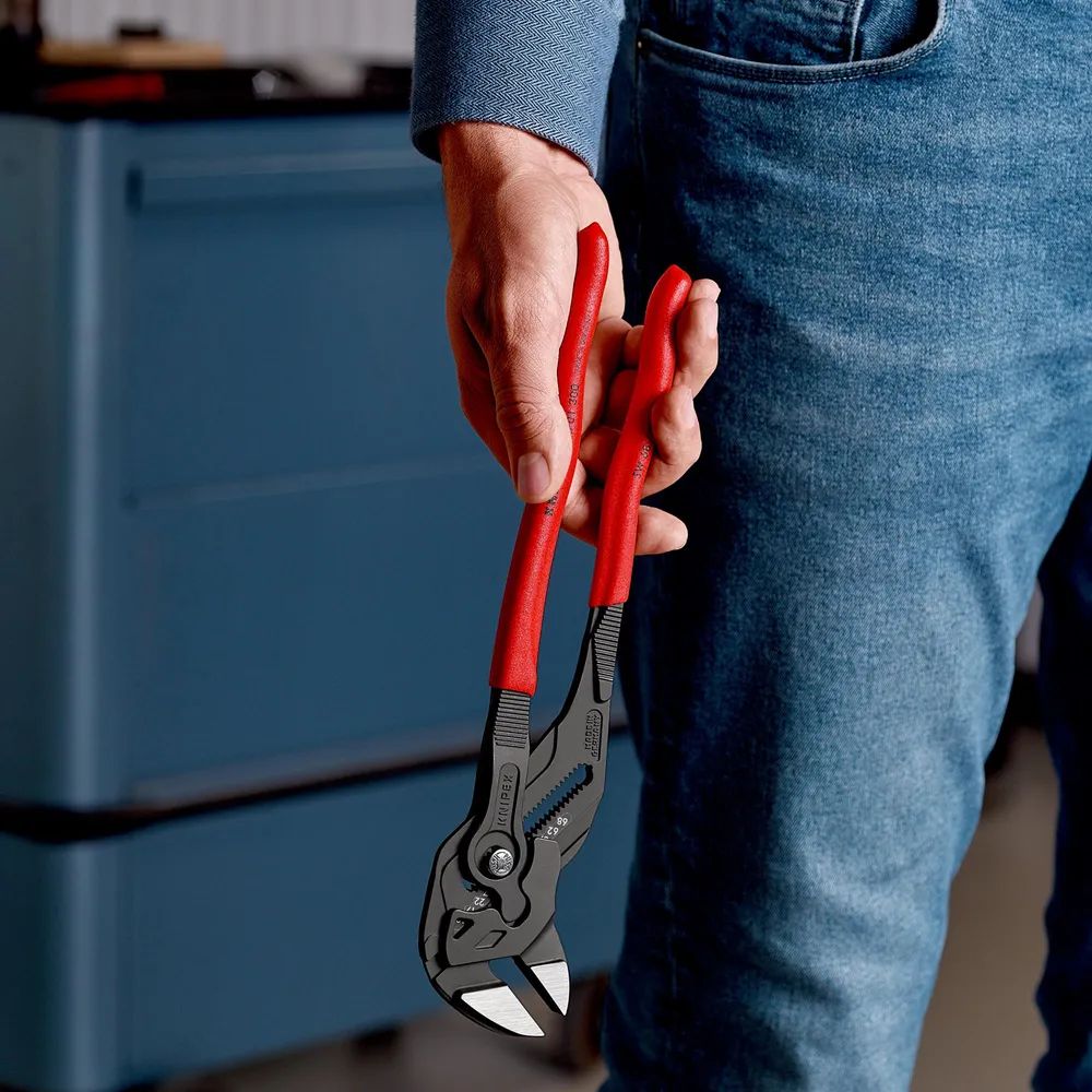 KNIPEX Zangenschlüssel Zange und Schraubenschlüssel in einem Werkzeug mit rutschhemmendem Kunststoff überzogen grau atramentiert 300 mm