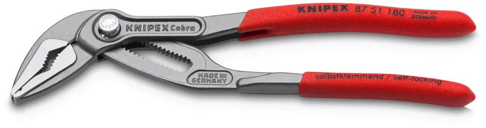 KNIPEX 87 51 180 Cobra® ES Wasserpumpenzange extra-schlank mit rutschhemmendem Kunststoff überzogen grau atramentiert 180 mm