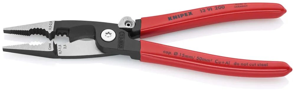 KNIPEX Elektro-Installationszange mit Kunststoff überzogen schwarz atramentiert 200 mm
