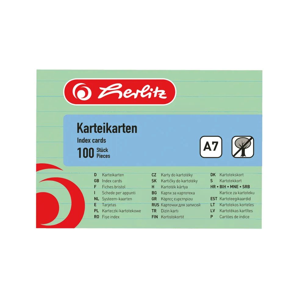 Herlitz Karteikarten A7, liniert, Grün, 100 Stück