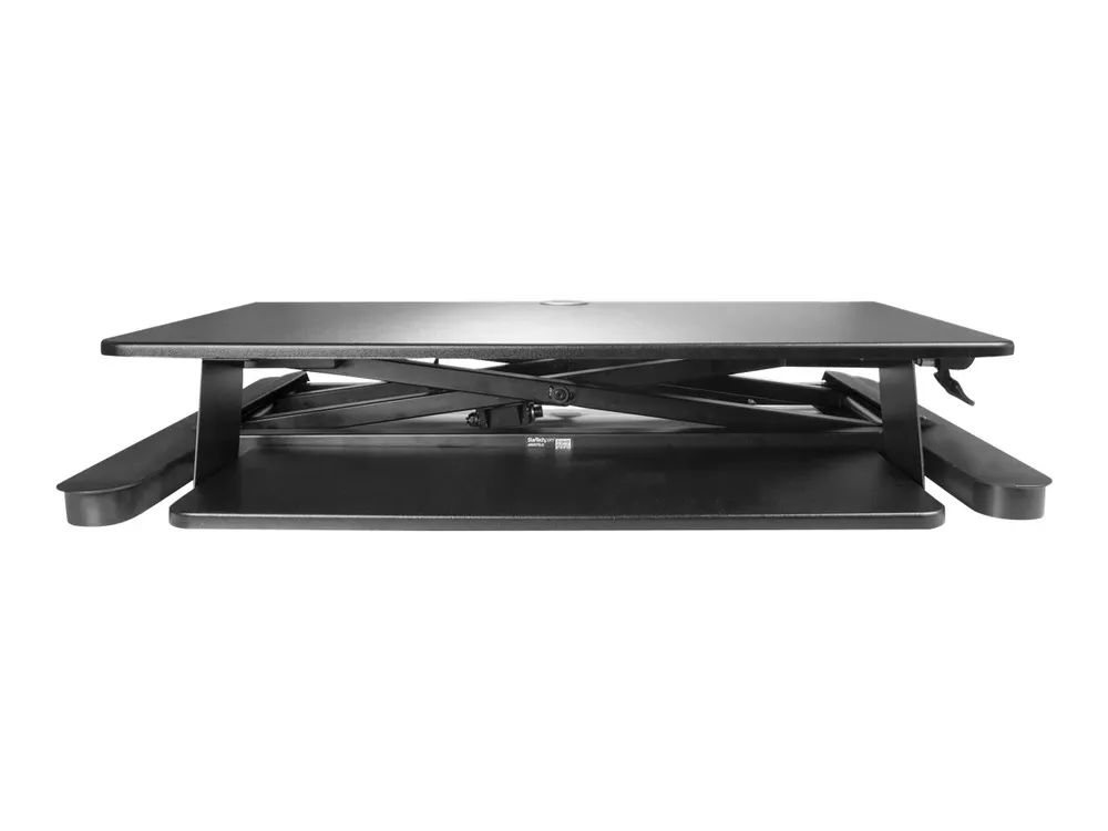 StarTech.com Startech Sitz-Steh Schreibtischaufsatz mit Tastaturablagefach - Oberfläche 89 x 53 cm - Ergonomischer Höhenverstellbarer Stehpult/Steharbeitsplatz - Platz für 2 Monitore - vormontiert (ARMSTSLG)