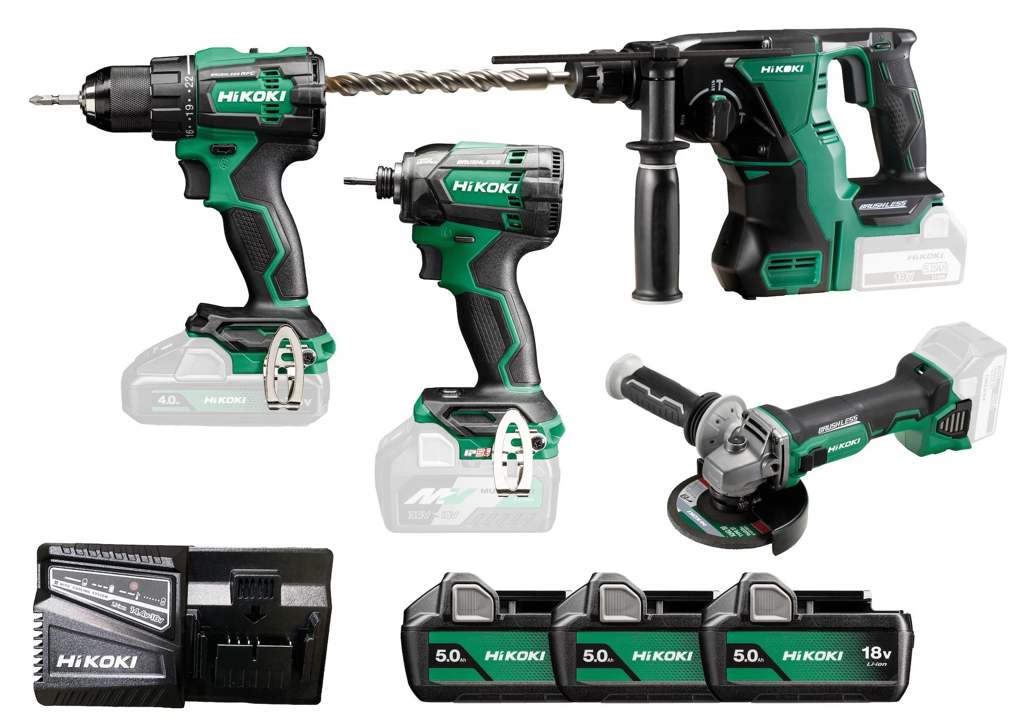 Hikoki DS18DE+WH18DC+G18DBL+DH18DBL+2 Akku