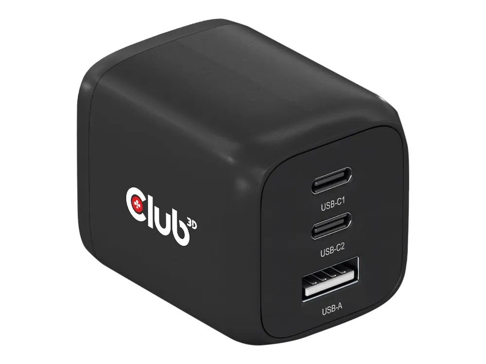 Club 3D CAC-1913 - Netzteil - GaN Technology, Triple Port - 65 Watt - 5 A - PD 3.0, PD/PPS - 3 Ausgabeanschlussstellen (USB Typ A, 2 x USB-C)