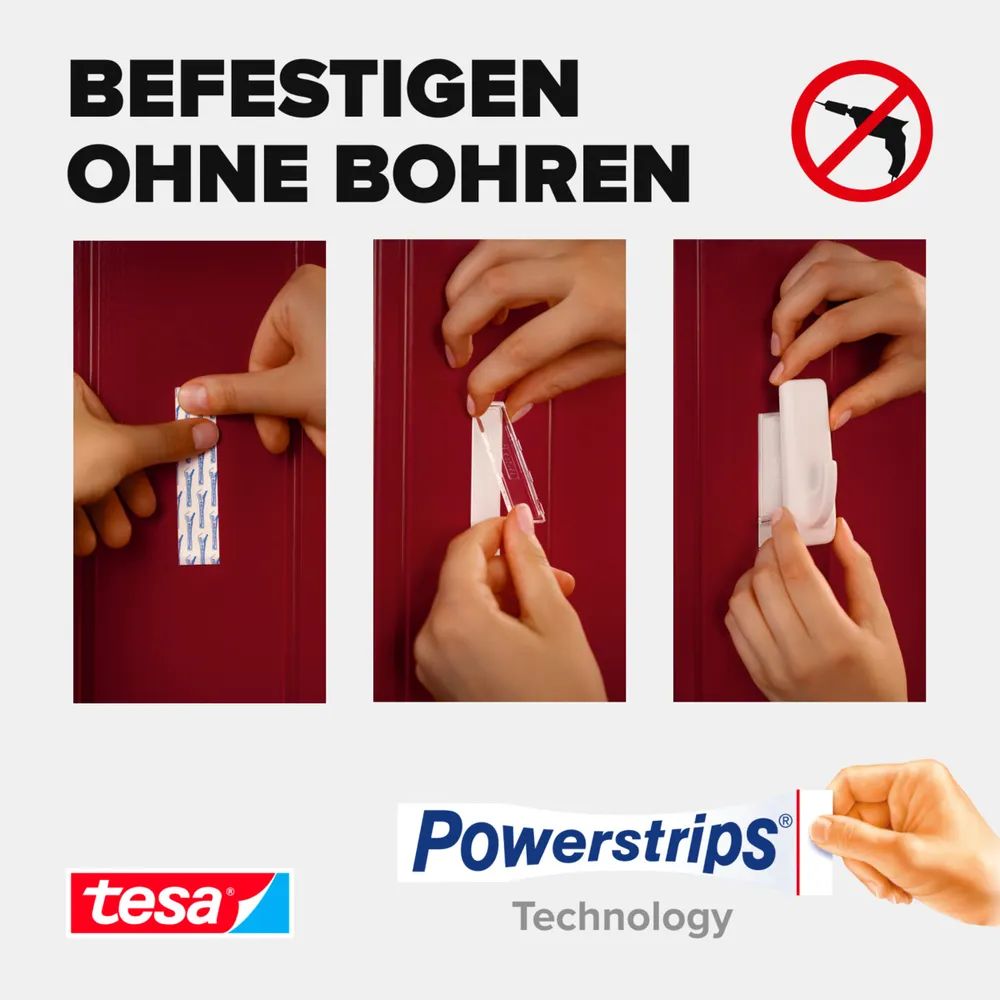 tesa® Powerstrips Klebehaken XL Rechteckig, weiß, 3 kg Halteleistung