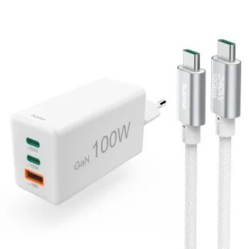 Hama Schnellladegerät mit Ladekabel USB-C, für Laptop, PD, 100 W, 1,5 m, Weiß