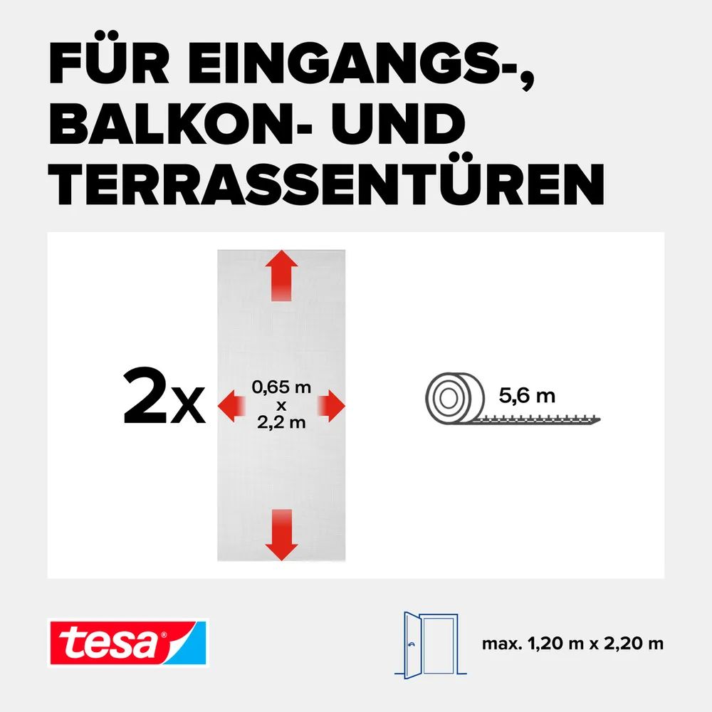 tesa® Insektenschutz Tür Standard 2,00 × 0,65 × 2,20m, weiß