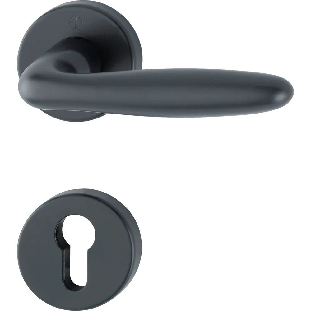 Hoppe Drückergarnitur VERONA auf Rosette PZ, Türstärke 37 - 47, Aluminium schwarz matt