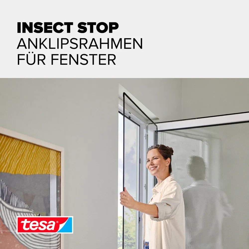 tesa® Clip-On Insektenschutz 1,30 × 1,50 m – weiß – anpassbar & ohne Bohren – für Fensterrahmen