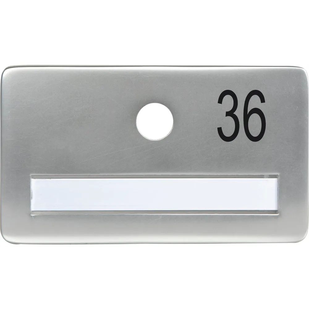 SOLIDO Namensschild ohne Spion, Bohrung ø 14, Alu silber eloxiert, Gravur Nr. 36