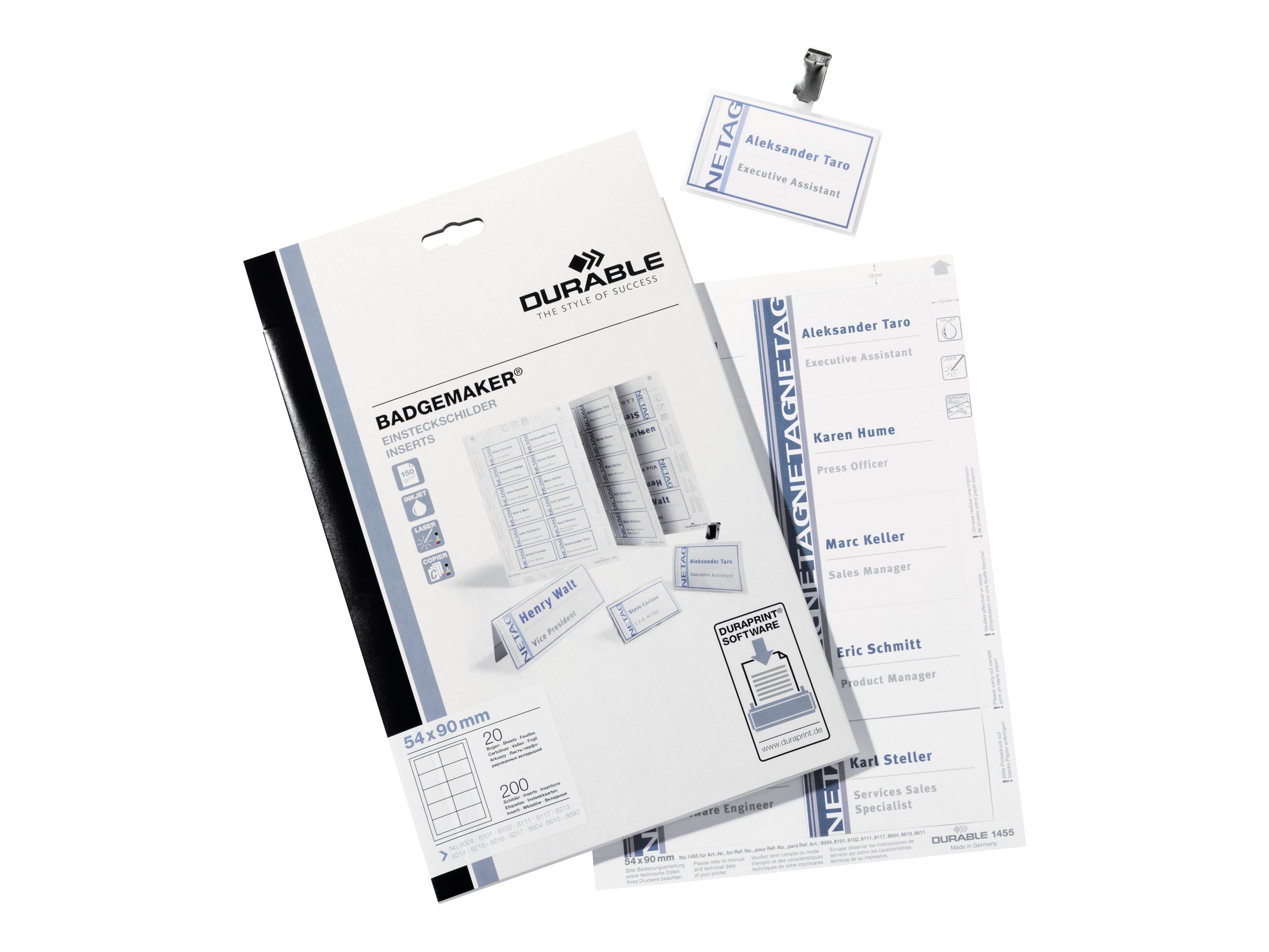 Durable BADGEMAKER - Mikro-perforiert - weiß - 54 x 90 mm 200 Karte(n) (20 Bogen x 10)