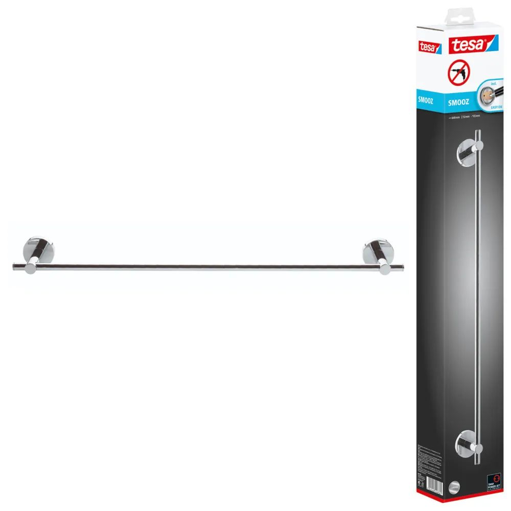 tesa® SMOOZ Handtuchstange Einzel, Edelstahloptik