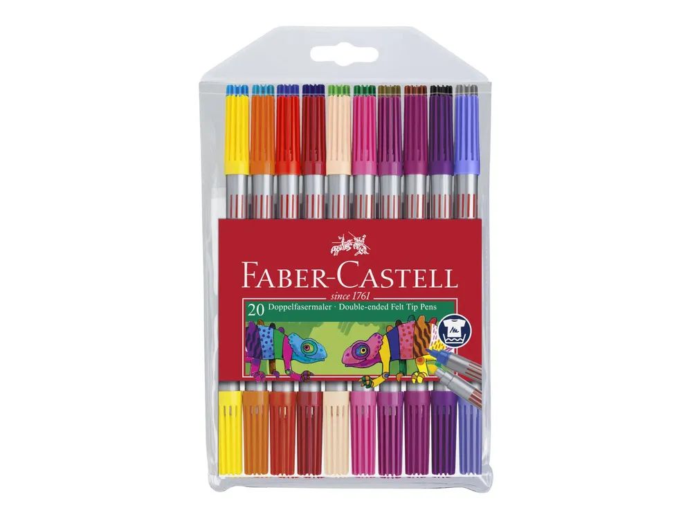 FABER-CASTELL Duo-Fasermaler - permanent - leuchtende Farben - wasserbasierte Tinte - fein (Packung mit 20)