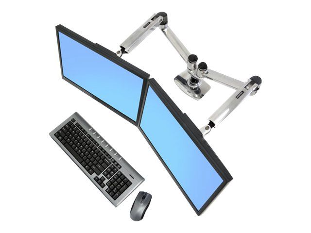 Ergotron LX Dual Side-by-Side Arm - Befestigungskit (Spannbefestigung für Tisch, Tischplattenbohrung, Stange, 2 Gelenkarme, 2 Erweiterungsklammern, T-Halterung, Basis)