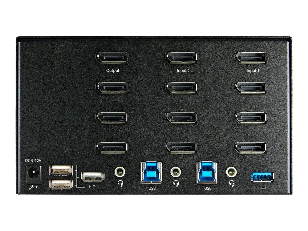 StarTech.com 2 Port Quad Monitor DisplayPort KVM Switch - 4K 60 Hz UHDR - DP 1.2 KVM Switch mit USB 3.0 Hub mit 2x USB 3.0(5 Gbit/s) und 4x USB 2.0 HID Anschlüssen, Audio - Hotkey - TAA (SV231QDPU34K)