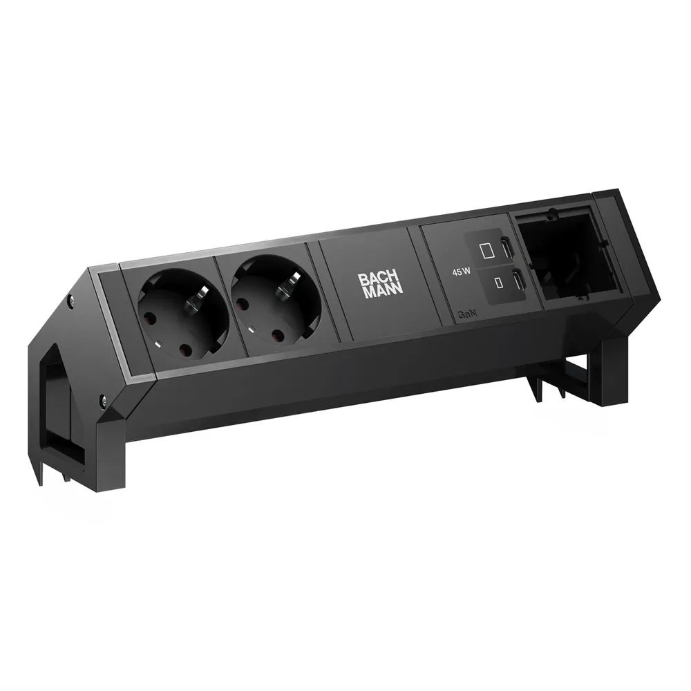 BACHMANN DESK2 2xCEE7/3 1xUSB C/C 45W, 1xCM L=0,2m RAL9005