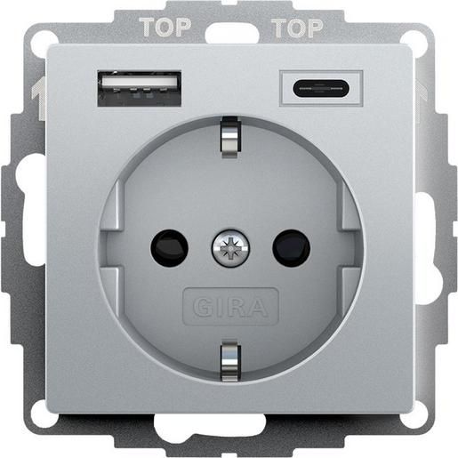 Gira SCHUKO-STECKS. 2F USB-A/C ALU / GIRA 245926 USB-A + USB-C 245926