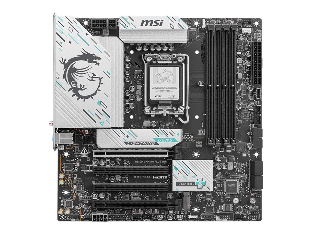 MSI B860M GAMING PLUS WIFI - Motherboard - micro ATX - LGA1851-Sockel - B860 Chipsatz - USB-C 3.2 Gen2, USB-C 3.2 Gen 1, USB 3.2 Gen 1 - 5 Gigabit Ethernet, Wi-Fi 7, Bluetooth - Onboard-Grafik (CPU erforderlich)