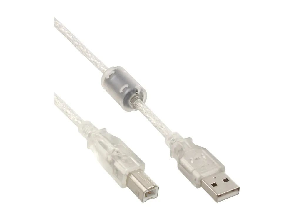 InLine USB 2.0 Kabel - A an B - transparent - mit Ferritkern - 2m
