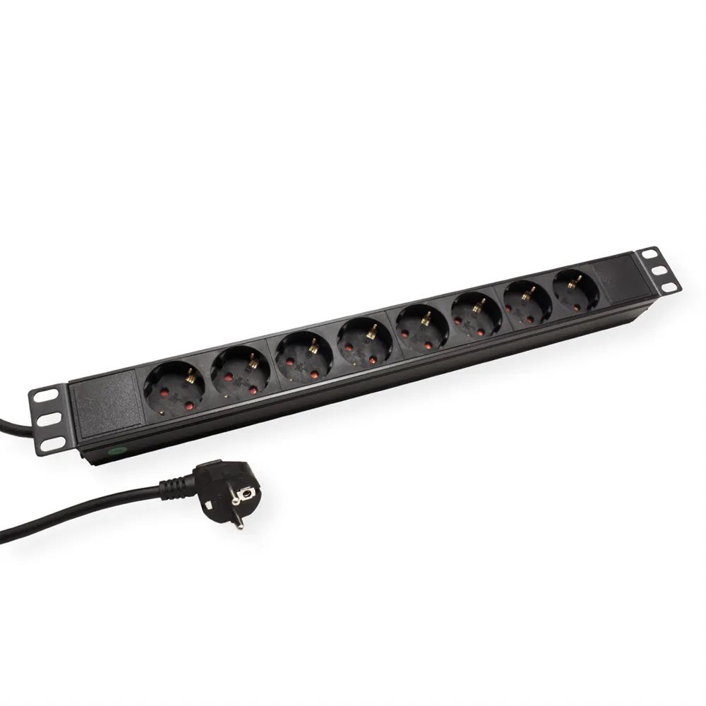 VALUE 19-Zoll-Steckdosenleiste 8fach, 1 HE, Schutzkontakt-Stecker, 1,8 m