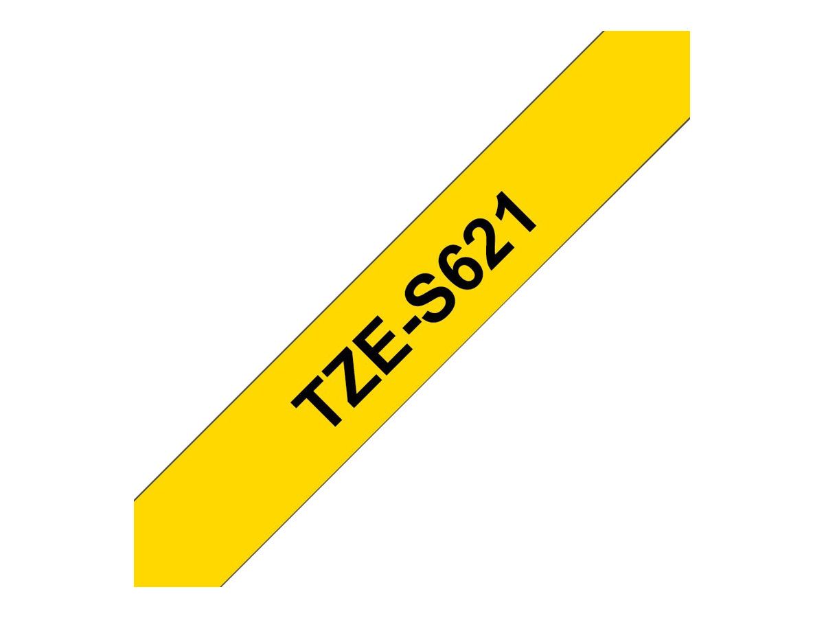Brother TZe-S621 - Extra starker Klebstoff - Schwarz auf Gelb - Rolle (0,9 cm x 8 m)