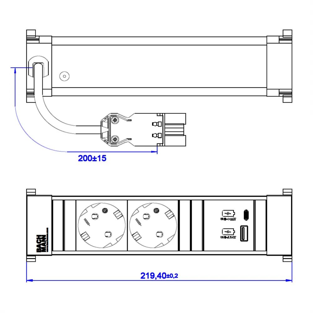 BACHMANN POWER FRAME 2xSchutzkt. USB A&C, USB Charger 22W 0,2m GST18