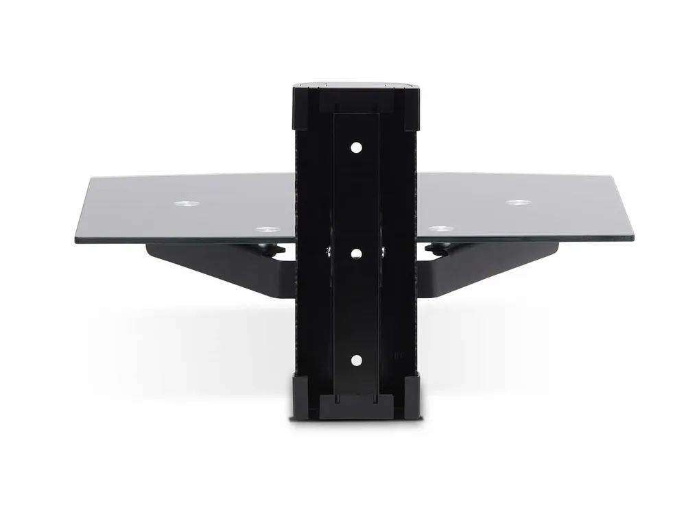 StarTech.com Floating Wall-Mounted AV Shelf, Adjustable Height Shelf For Under TV, Organize A/V Equipment On Black Tempered Glass Shelf