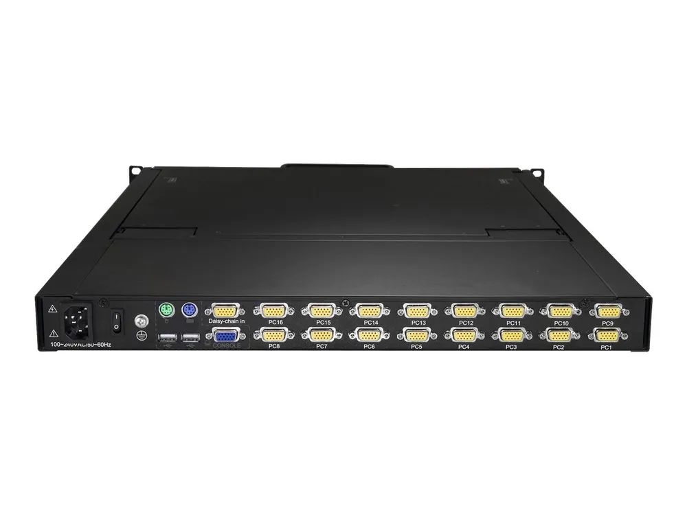 StarTech.com 16 Port Rack KVM Konsole mit 1,8 m Kabeln - US Tastatur(QWERTY), Integrierter KVM Switch mit 19" LCD Monitor - 1HE LCD KVM Konsole - OSD KVM - 50.000 MTBF - USB + VGA(RKCONS1916K) - KVM-Konsole mit KVM-Switch - 16 Anschlüsse - PS/2, USB 