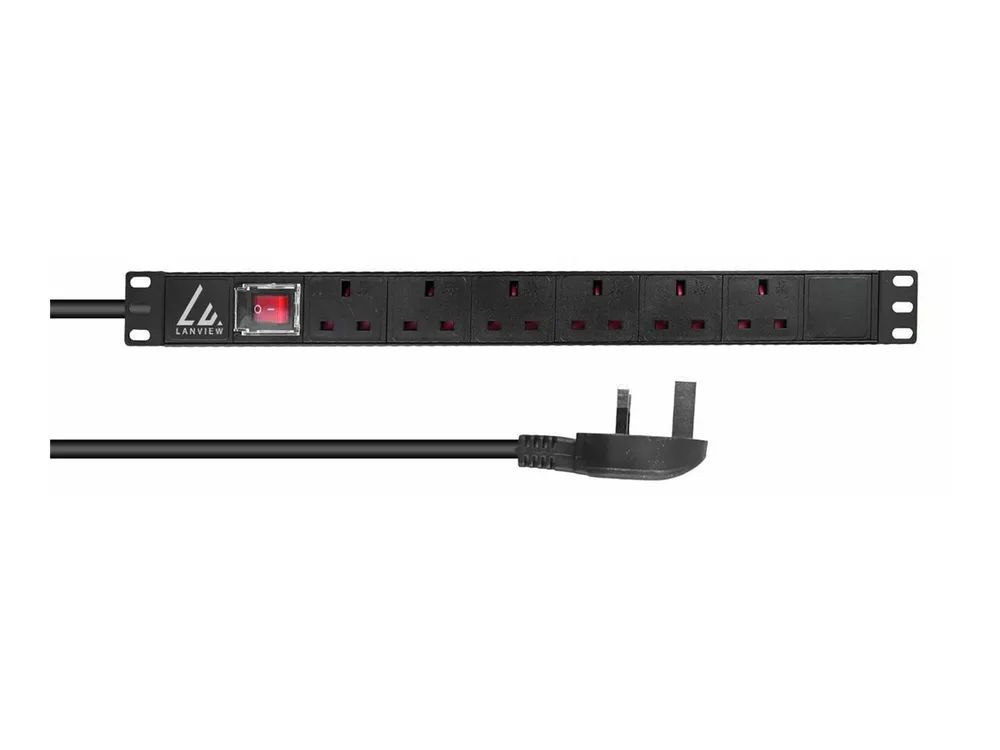 Lanview Steckdosenleiste (Rack - einbaufähig) - 13A - Wechselstrom 250 V - 2990 Watt - 1-phasig - Eingabe, Eingang Typ F - Ausgangsanschlüsse: 6 (Typ G)