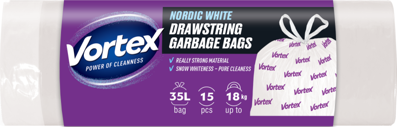 VORTEX Nordic White Müllbeutel mit Zugband HDPE weiß 35l/15 Stk 