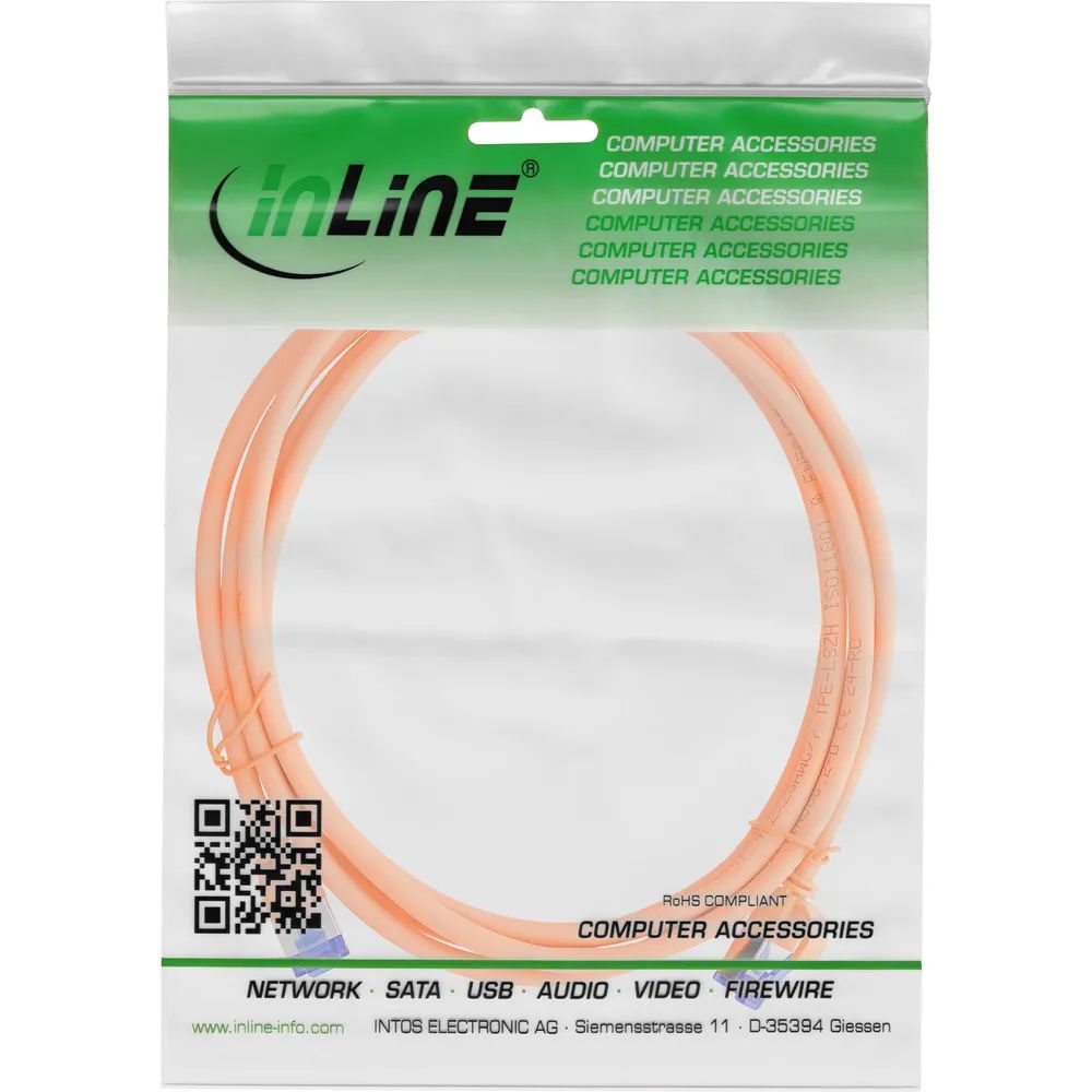 InLine Patchkabel Slim - Cat.6A - S/FTP - TPE (LSZH) flexibel - PoE - orange - 7,5m