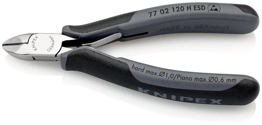 KNIPEX Elektronik-Seitenschneider mit eingesetzter Hartmetallschneide ESD mit Mehrkomponenten-Hüllen 120 mm