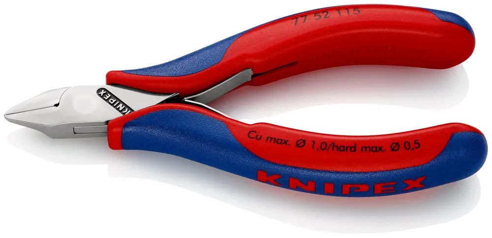 KNIPEX 77 52 115 Elektronik-Seitenschneider mit durchgestecktem Gelenk mit Mehrkomponenten-Hüllen 115 mm