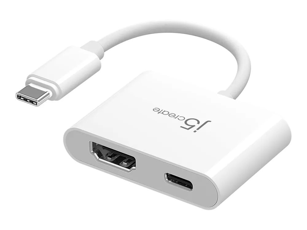 j5create JCA152 - Videoadapter - 24 pin USB-C männlich zu HDMI, 24 pin USB-C weiblich - 8.2 cm - weiß - 4K Unterstützung, USB-Stromversorgung (100 W)