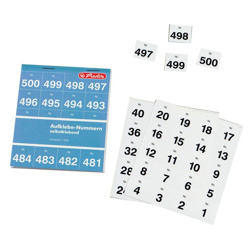 herlitz Aufklebenummern, 1-500 nummeriert, selbstklebend, weiß