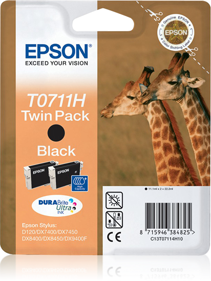 Epson Tinte T0711H Giraffe, Doppelpack Schwarz
