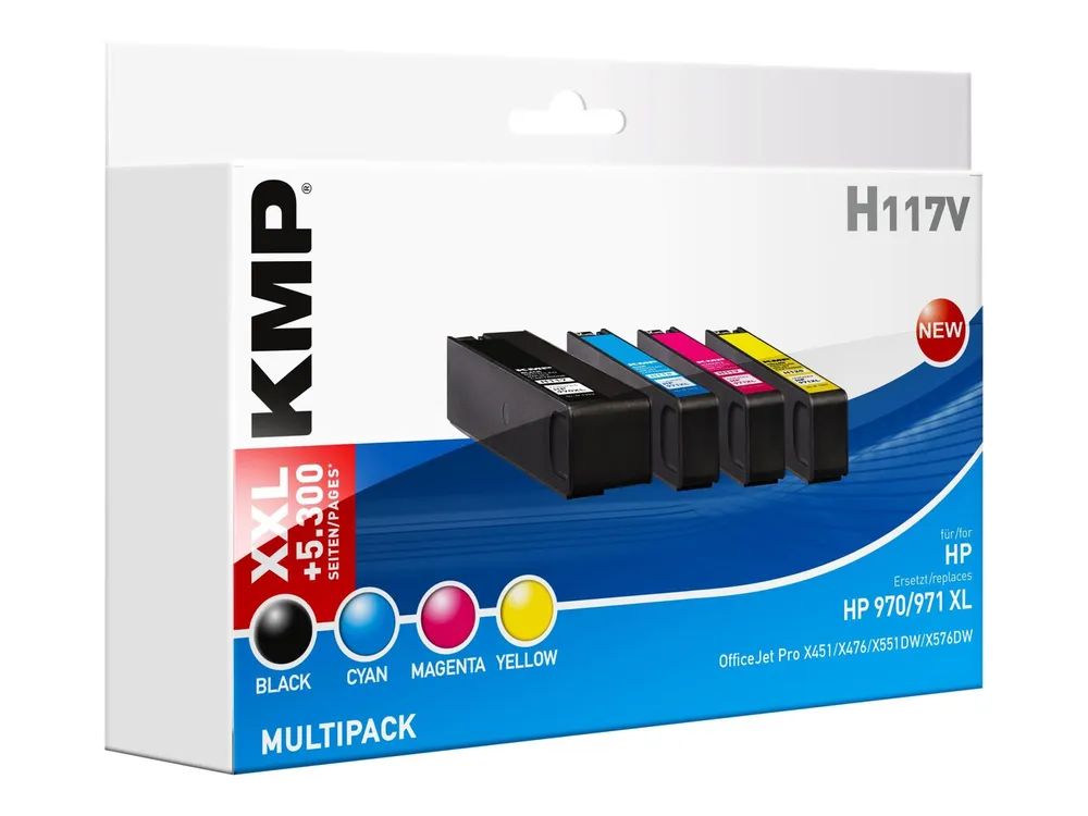 KMP MULTIPACK H117V - 4er-Pack - Hohe Ergiebigkeit - Schwarz, Gelb, Cyan, Magenta - kompatibel - Tintenpatrone (Alternative zu: HP 970XL, HP 971XL, HP CN625AE, HP CN626AE, HP CN627AE, HP CN628AE)