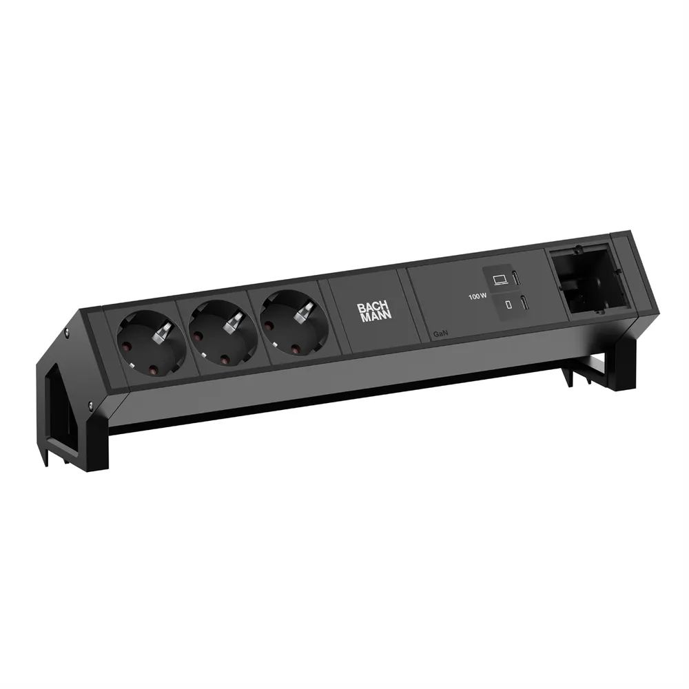 BACHMANN DESK2 3xCEE7/3 1xUSB C/C 100W, 1xCM L=0,2m RAL9005