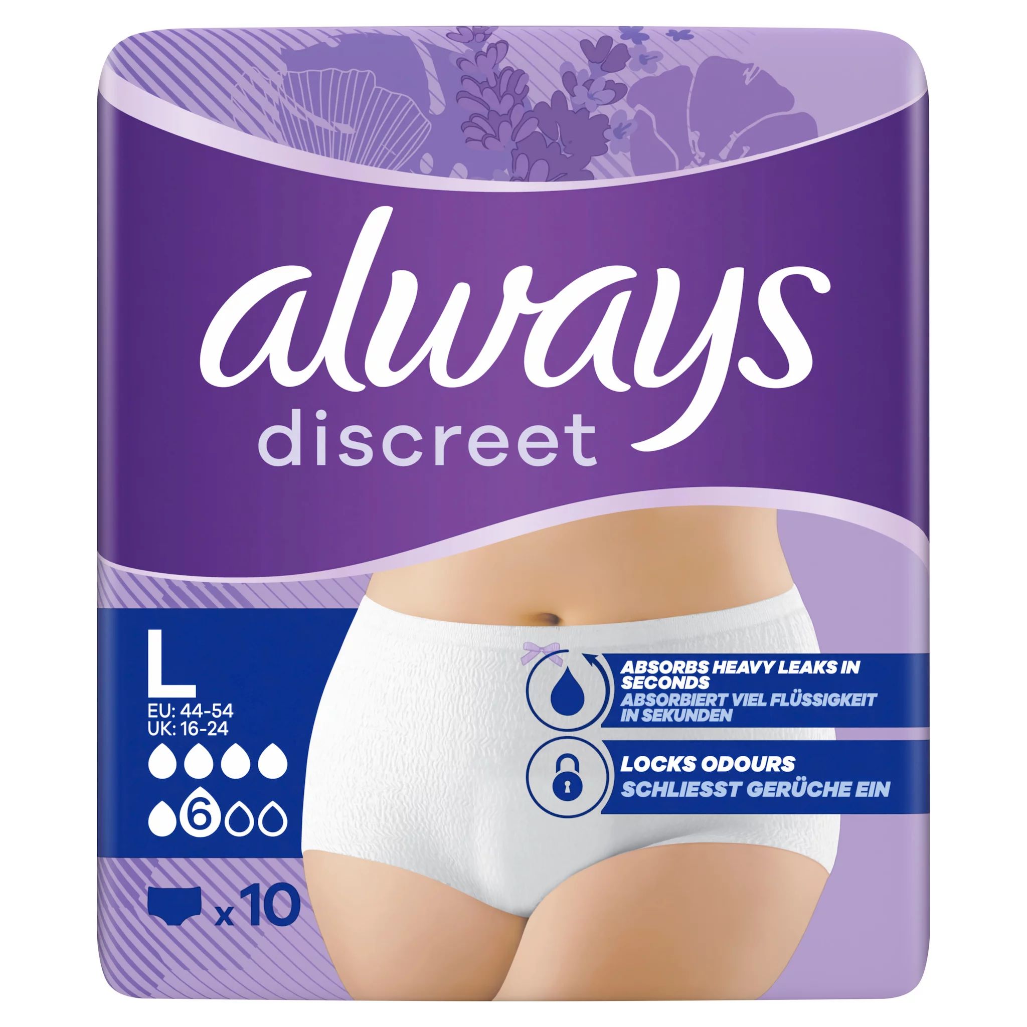 Always Discreet Inkontinenz-Höschen Normal, Größe L, 40 Höschen (4 Packungen x 10 Stück)