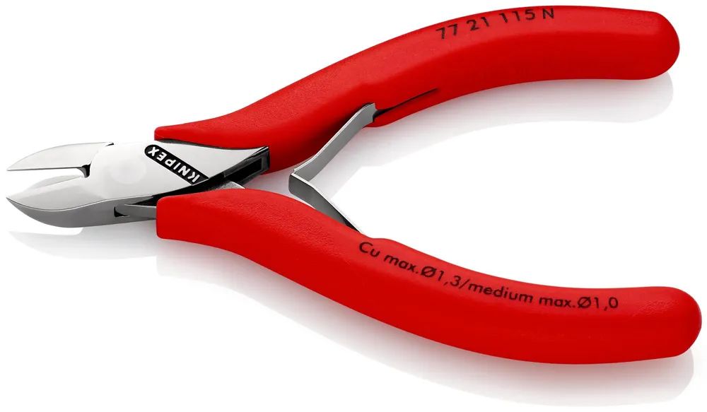 KNIPEX Elektronik-Seitenschneider mit durchgestecktem Gelenk mit rutschhemmenden Kunststoff-Hüllen 115 mm
