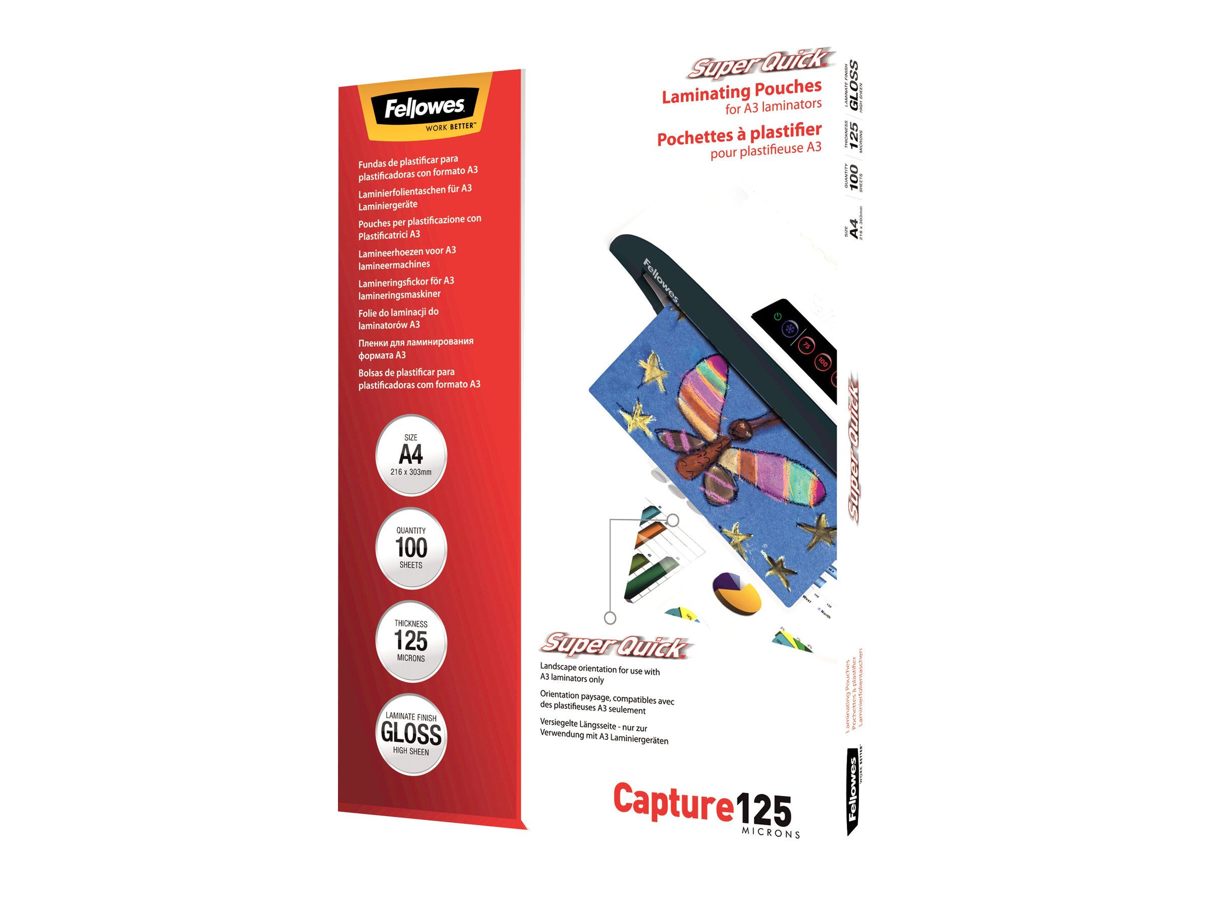 Fellowes Laminating Pouches SuperQuick Capture 125 micron - 125 Mikron - 100er-Pack - glänzend - durchsichtig - A4 (210 x 297 mm)