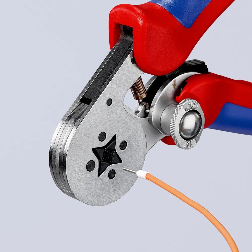 KNIPEX Selbsteinstellende Crimpzange für Aderendhülsen mit Seiteneinführung mit Mehrkomponenten-Hüllen verchromt 180 mm