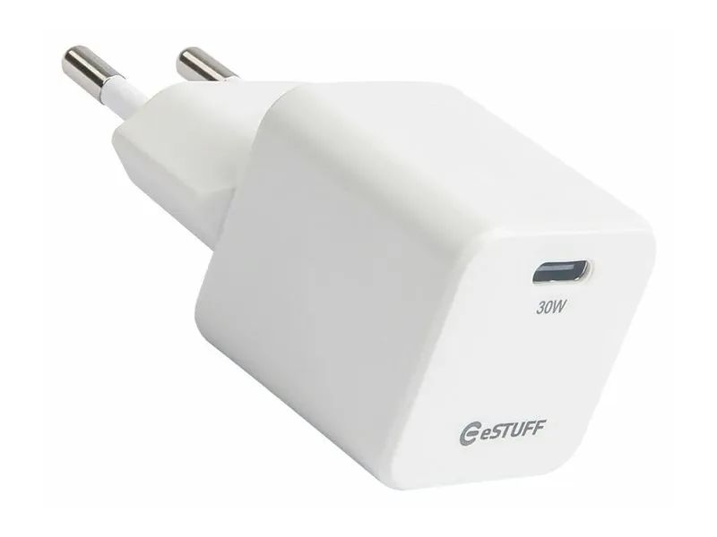 eSTUFF INFINITE - Netzteil - GaN, 100 % recycelter Kunststoff - 30 Watt - 3 A - PD 3.0, Apple Fast Charge, QC 3.0 (24 pin USB-C)