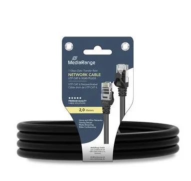 Media Range MediaRange Network Cable, UTP CAT 6  RJ45 Plugs with Latch, 2.0m, Black