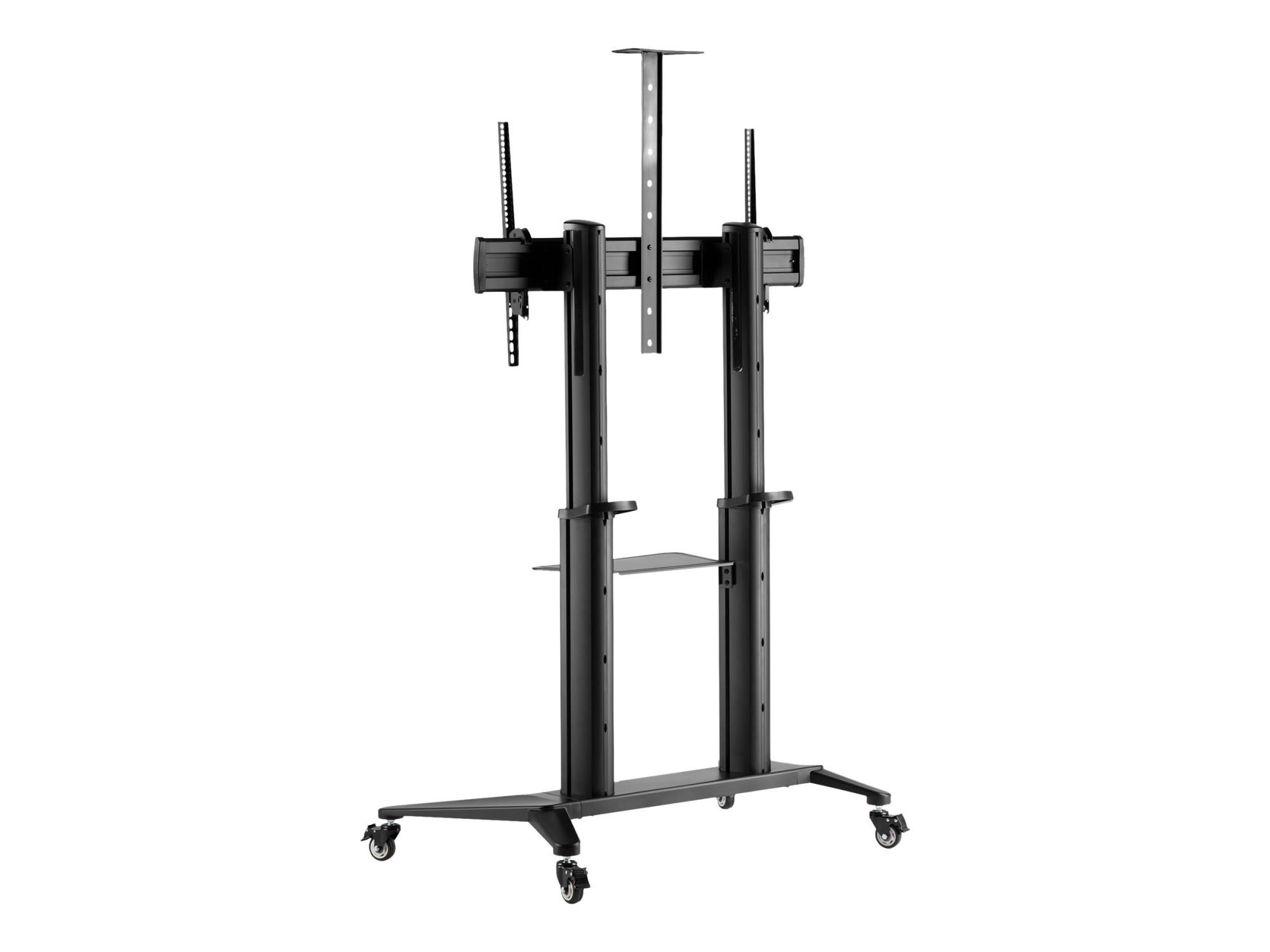Manhattan TV & Monitor Mount, Trolley Stand, 1 screen, Screen Sizes: 70-120", Black, VESA 200x200 to 1000x600mm, Max 140kg, Height adjustable 1250 to 1600mm, Camera and AV shelves, Aluminium, LFD, Lifetime Warranty - Wagen - für Flachbildschirm / Not