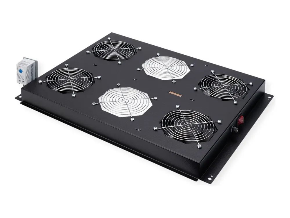ROLINE Rack-Lüfter - 4 Ventilatoren, mit Thermostat - auf Dach montierbar - Jet Black, RAL 9005 - 48.3 cm (19")