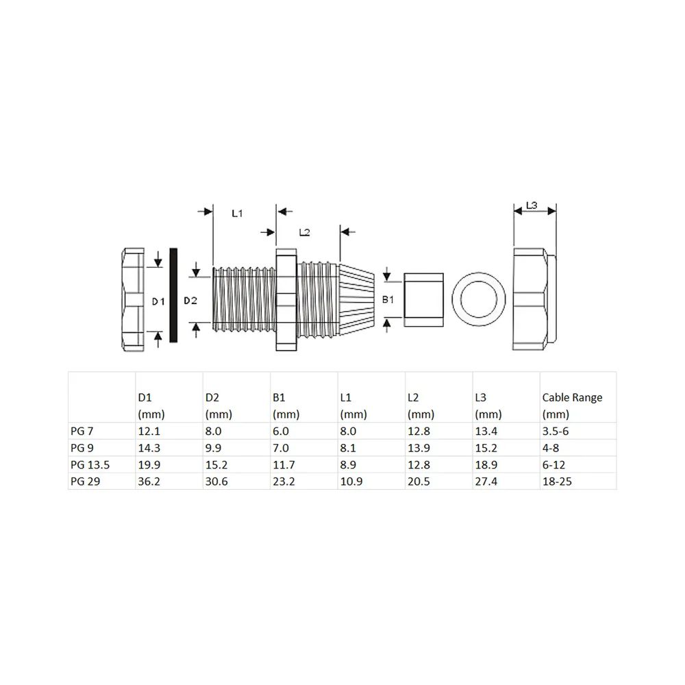 InLine Kabeldurchführung PG 7 Nylon IP68 3,5-6mm - grau - 10 Stück