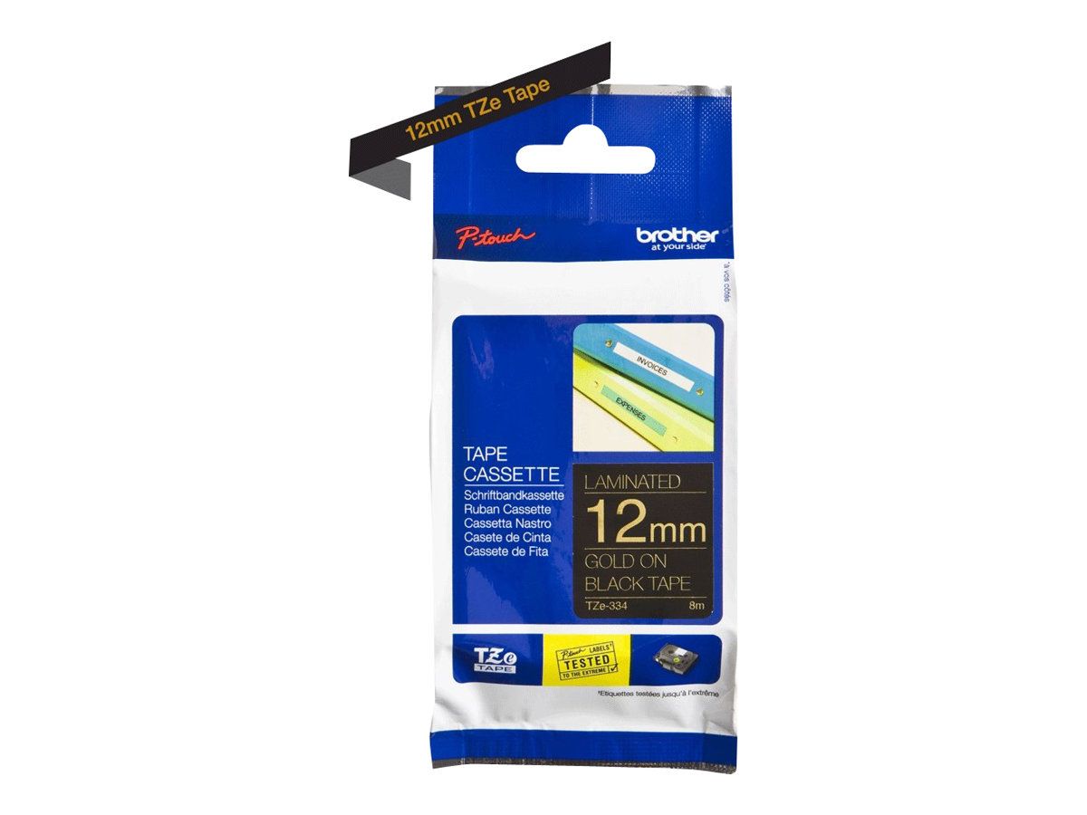 Brother TZe-334 - Selbstklebend - gold auf schwarz - Rolle (1,2 cm x 8 m)