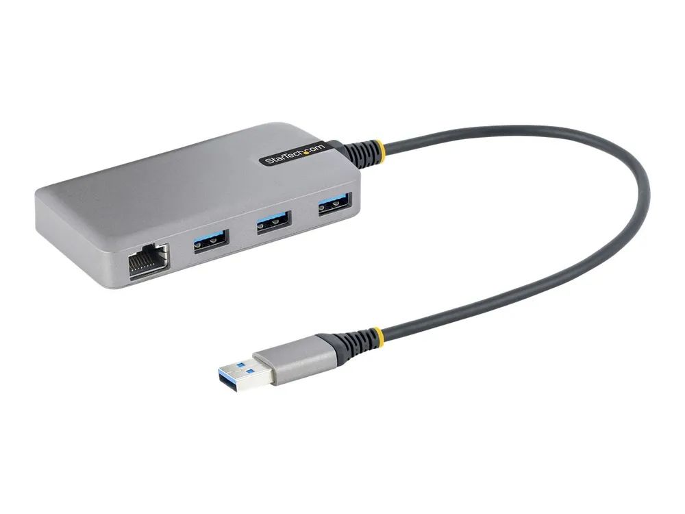 StarTech.com 3-Port USB Hub with Ethernet, 3x USB-A Ports, Gigabit Ethernet RJ45, USB 3.0 5Gbps, Bus-Powered, USB Hub w/ GbE and 1ft/30cm Long Cable, Portable Laptop USB Hub - USB Expansion Hub w/ Ethernet Adapter (5G3AGBB-USB-A-HUB)