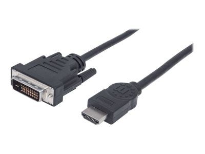 Manhattan HDMI to DVI-D 24+1 Cable, 1.8m, Male to Male, Black, Dual Link, Compatible with DVD-D, Lifetime Warranty, Polybag