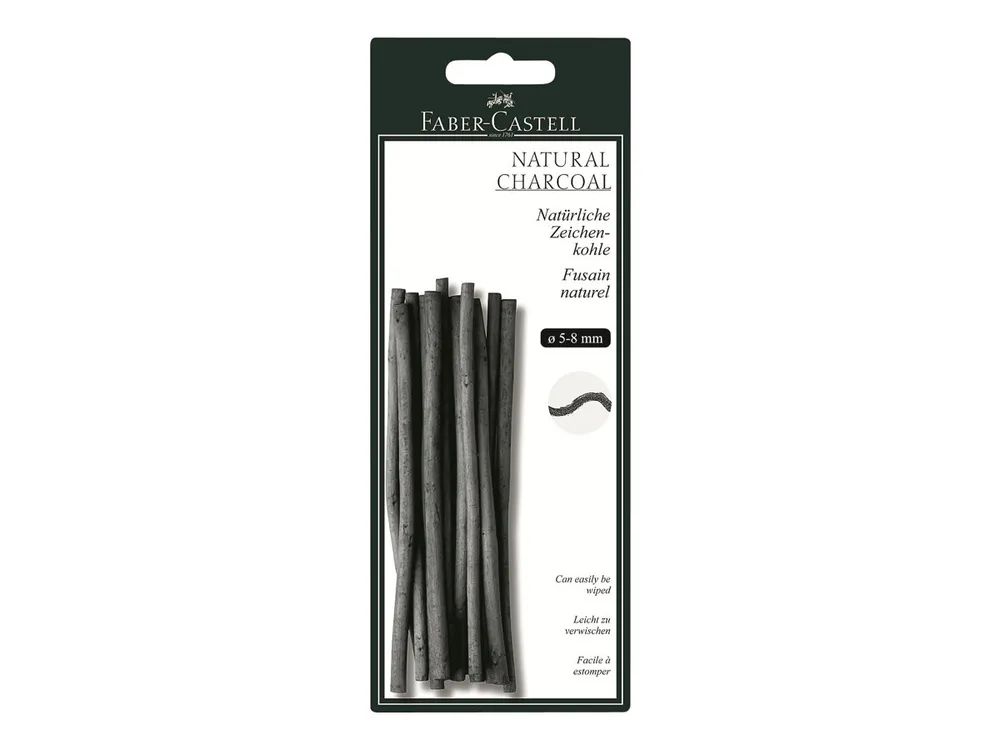 FABER-CASTELL PITT NATURAL CHARCOAL - Farbstift - Holzkohle - nicht dauerhaft - Deep Black - 5-8 mm (Packung mit 12)